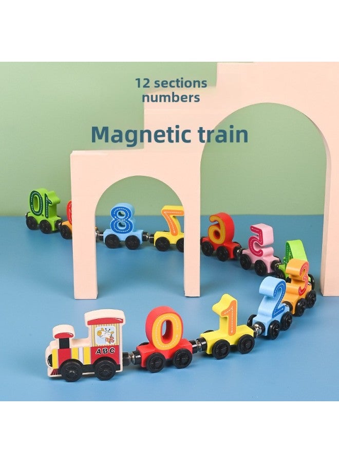 Children's Wooden Magnetic 12 Siamese Digital Train Toy 1-3 Years Old Kindergarten Baby Early Education Enlightenment-Color:Section 11 Animal Magnetic Train - Image 3