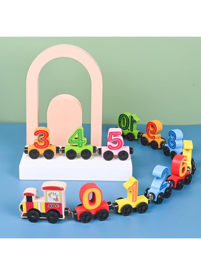 Children's Wooden Magnetic 12 Siamese Digital Train Toy 1-3 Years Old Kindergarten Baby Early Education Enlightenment-Color:Section 11 Animal Magnetic Train - Image 4