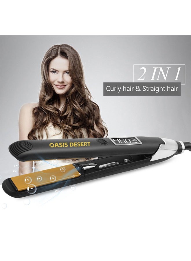 Oasis Desert 2-In-1 Straightener And Curler, Multiple Temperature Adjustments, Up To 480℉, Ceramic Coated Plate, Rapid Heating