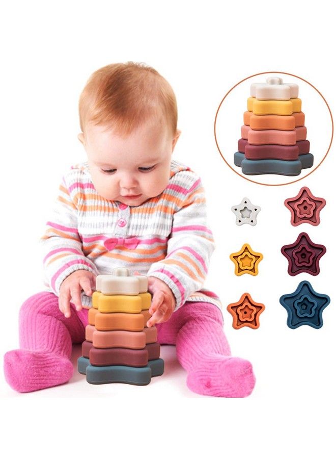 Promise Babe Stacking Toyssilicone Stacking Rings Teething Toy With Star Shapesoft Building Blocksmontessori Early Educational Toy For 6 Month+ Boys & Girls(6Pcs) - Image 3