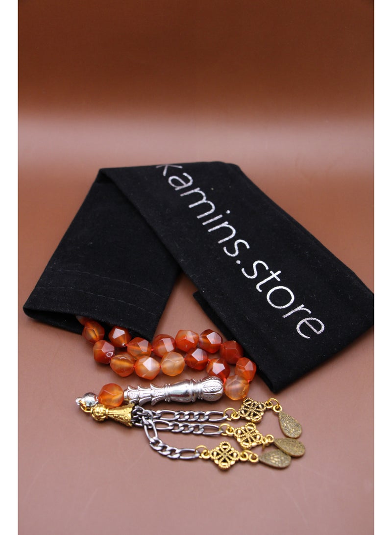 Kamins Collection Natural Red Agate Stone Tasbih With ( Hexagonal Cuts ) - Image 1