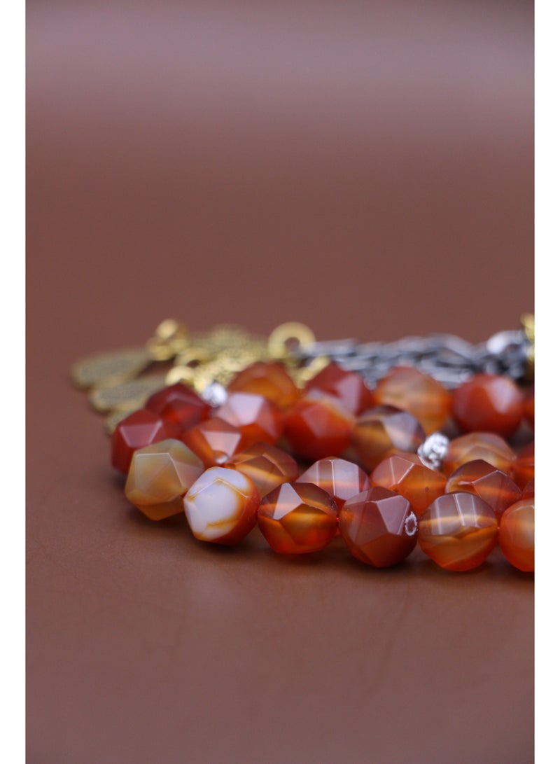 Kamins Collection Natural Red Agate Stone Tasbih With ( Hexagonal Cuts ) - Image 3