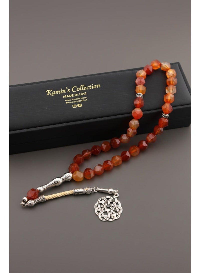 Kamins Collection Natural Red Agate Stone Tasbih With ( Hexagonal Cuts ) - Image 1