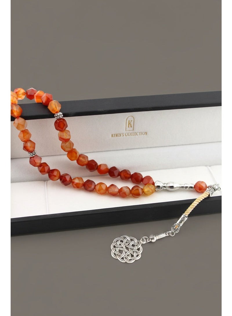Kamins Collection Natural Red Agate Stone Tasbih With ( Hexagonal Cuts ) - Image 2