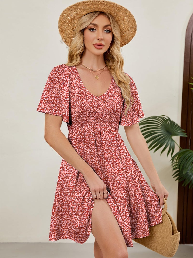 UEAL Womens Summer Dresses Sundresses Casual Flowy Spring Dresses for Women 2026 Large Burgundy Floral - Image 4