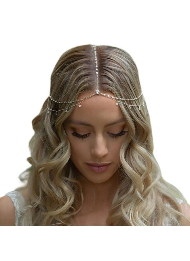 STONEFANS Rhinestone Head Chain Jewelry Silver Bride Headpiece Wedding Headbands Chain Layered Festival Prom Hair Accessories For Women And Girls (Silver)  - Image 1