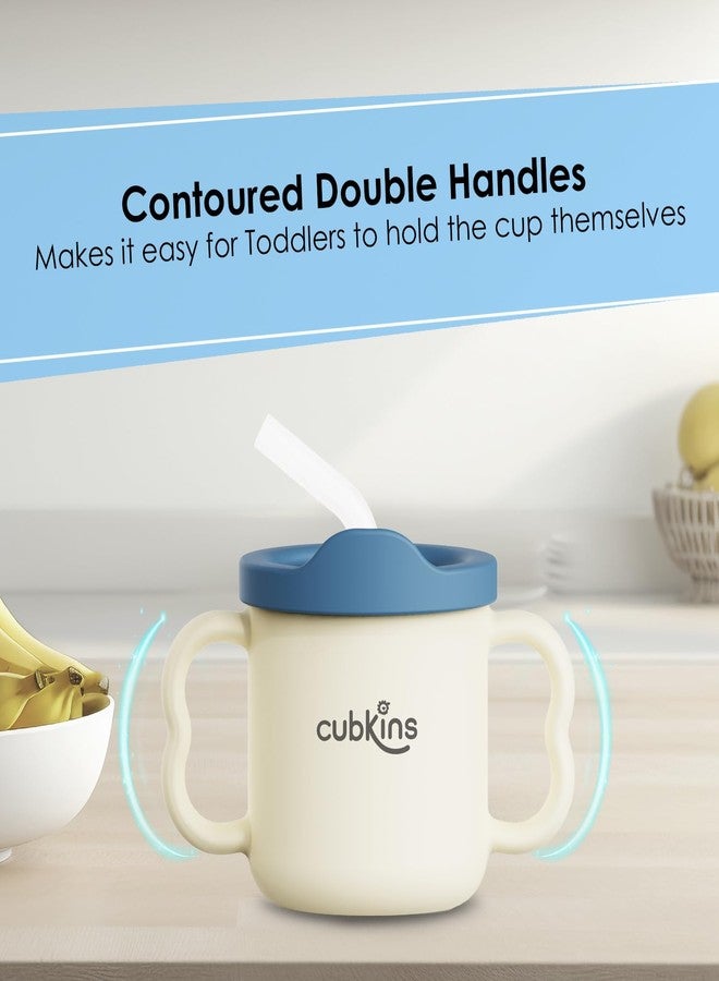 CUBKINS Silicone Suction Bowl with Lid, Sippy Cup with Straw & Bendable Training Spoon Set of 3 for Feeding Babies | BPA Free, Washable and Reusable Feeding Set for Kids, Toddlers (Blue Olive) - Image 5