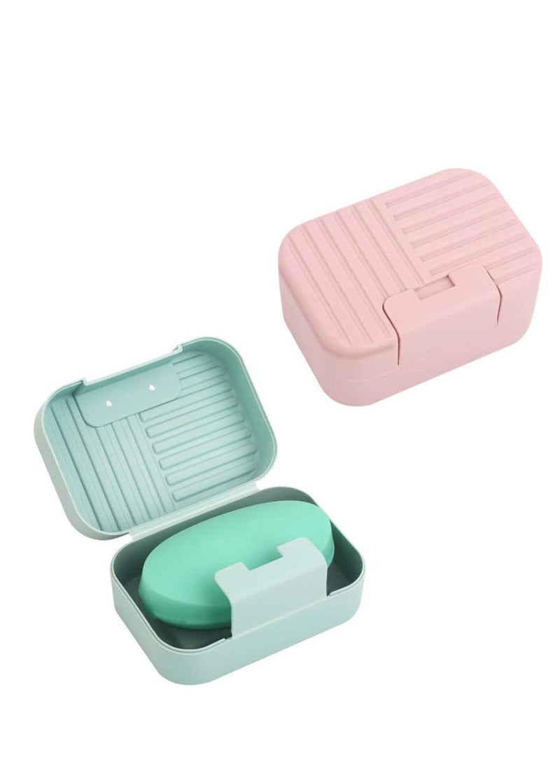 SYOSI Travel Soap Box 2 Pack Soap Dish With Lid Plastic Soap Case Box Waterproof And Leakproof Soap Container With Toothbrush Box For HomeTravelCampingGym PinkBlue - Image 1