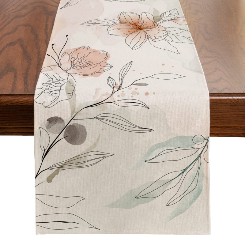 ARBINSON Watercolor Floral Spring Table Runner 13 x 108 Inch Art Flowers Summer Seasonal Holiday Kitchen Dining Coffee Table Decoration for Home Indoor Outdoor Party Decor PinkFlowers 13 x 108