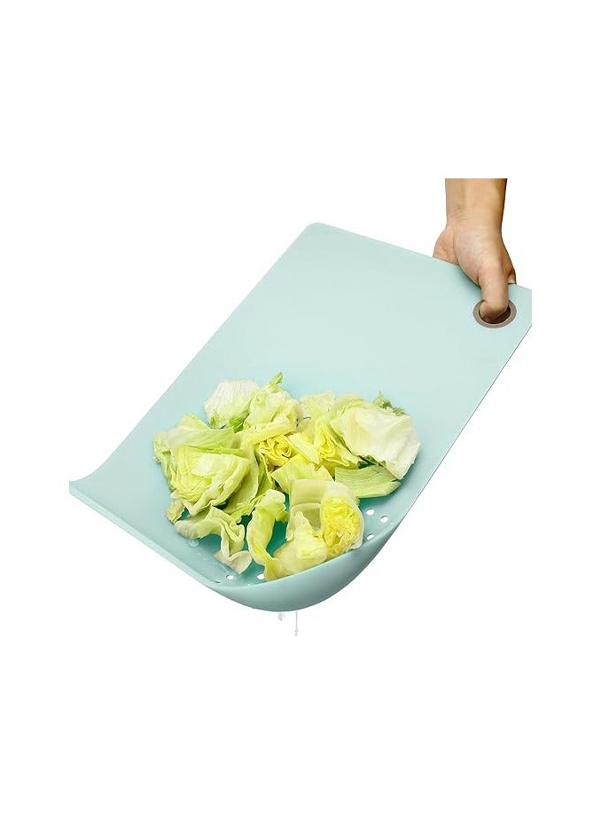 Flexible Cutting Board with Drainage Holes, Non-Slip Design, Mint Green, Space-Saving Hanging Ring, Cut&Drain - Image 1