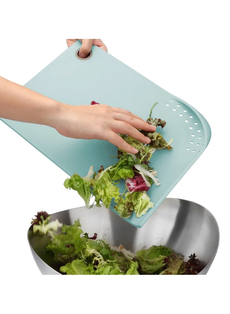 Flexible Cutting Board with Drainage Holes, Non-Slip Design, Mint Green, Space-Saving Hanging Ring, Cut&Drain - Image 2