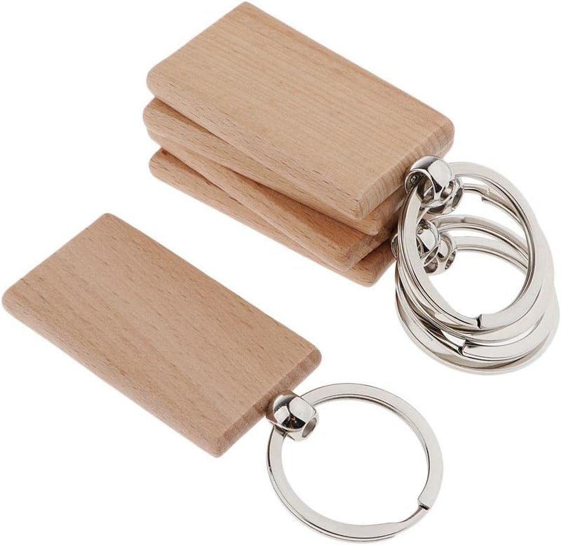 klarako 5x Wooden Blank Charms Pendants For Keychain Keyrings Phone Chain Decors Diy - Wood, rectangle 52x30mm - Image 2