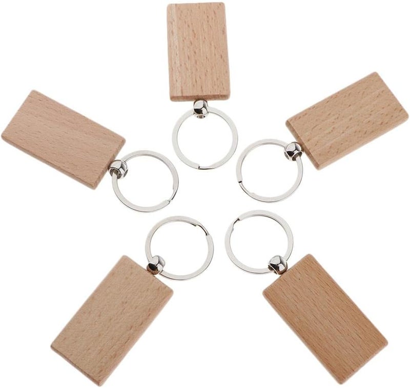 klarako 5x Wooden Blank Charms Pendants For Keychain Keyrings Phone Chain Decors Diy - Wood, rectangle 52x30mm - Image 3