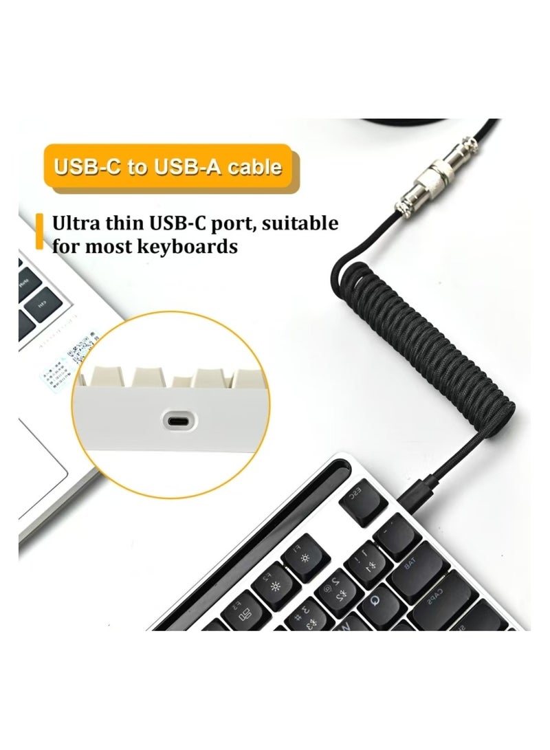 كابتن تيك كابل USB C ملفوف مخصص احترافي للوحة مفاتيح الألعاب، كابل لوحة مفاتيح ميكانيكية بأكمام مزدوجة مع طيار معدني قابل للفصل 1.5 متر USB-C إلى USB-A - Image 2