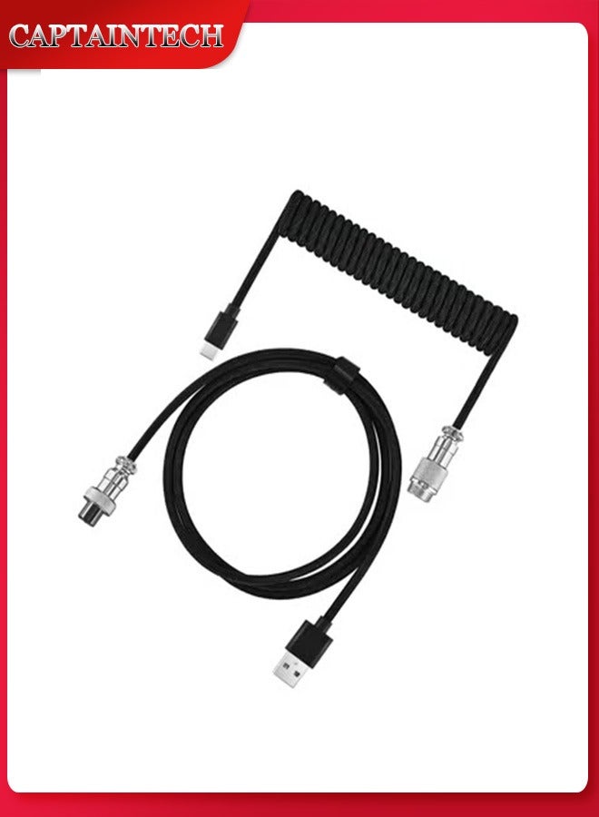 كابتن تيك كابل USB C ملفوف مخصص احترافي للوحة مفاتيح الألعاب، كابل لوحة مفاتيح ميكانيكية بأكمام مزدوجة مع طيار معدني قابل للفصل 1.5 متر USB-C إلى USB-A - Image 1