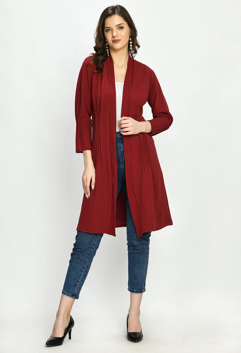 IUGA Women's Front Open Full Sleeve Maroon Shrug - Image 2