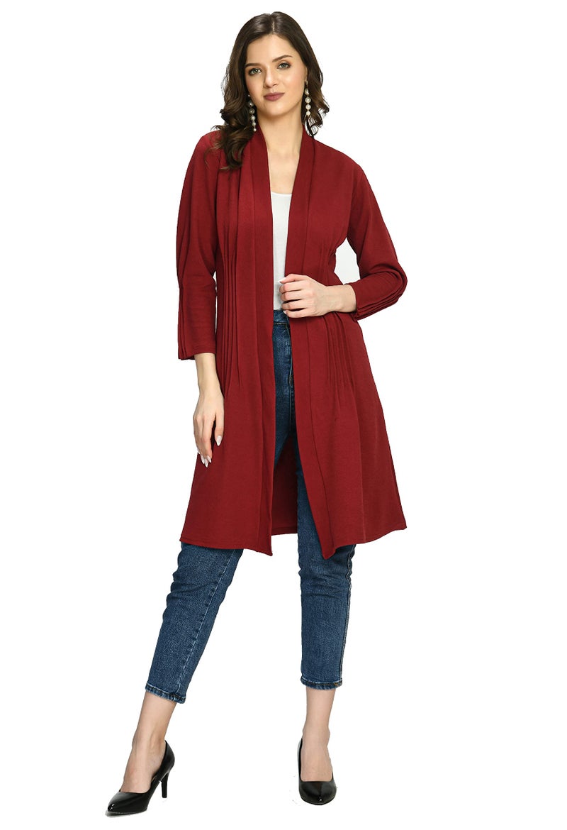 IUGA Women's Front Open Full Sleeve Maroon Shrug - Image 1