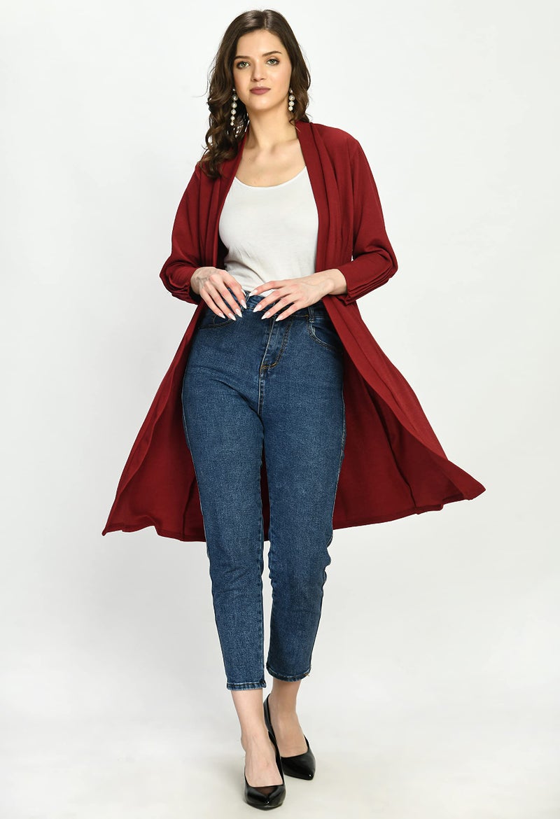 IUGA Women's Front Open Full Sleeve Maroon Shrug - Image 3