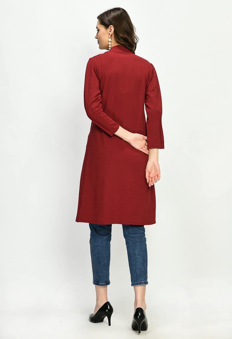 IUGA Women's Front Open Full Sleeve Maroon Shrug - Image 4