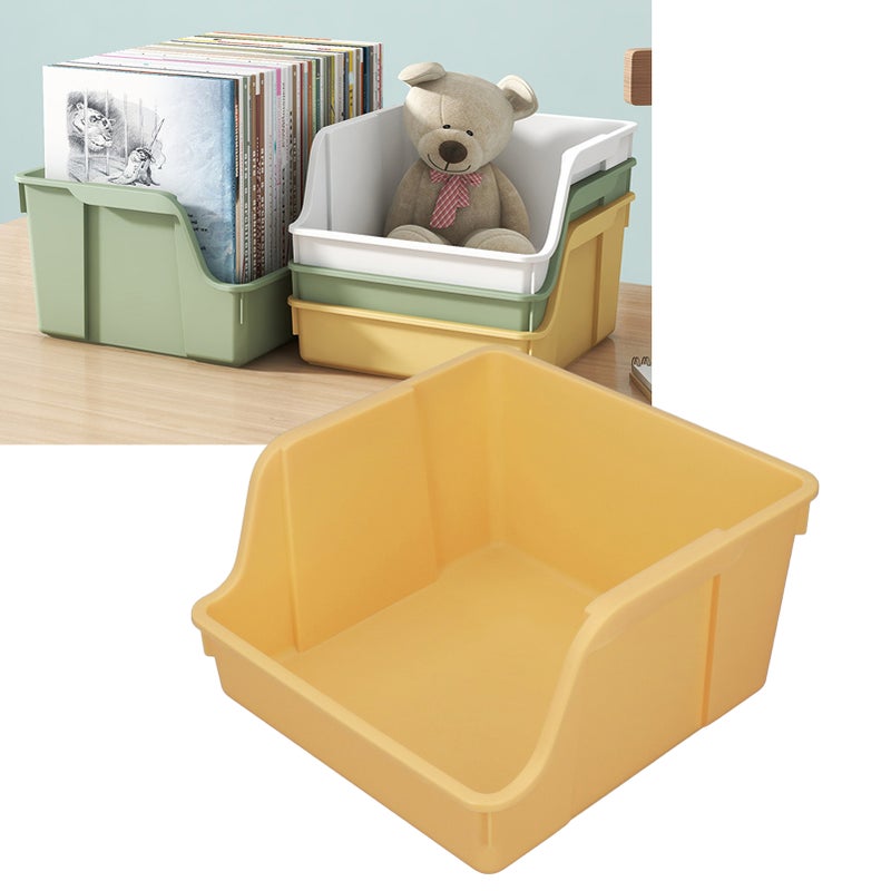 Desktop Book Storage Rack PP Handle Design U Shaped Large Opening Large Capacity Desktop Book Storage Shelf Yellow - Image 1