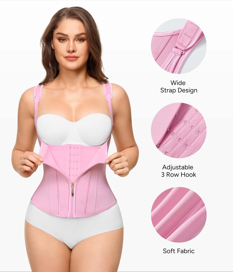 Nebility Waist Trainer for Women Corset Shapewear Tummy Control Faja Body Shaper Waist Cincher with Adjustable Strap(Pink,Large) - Image 4