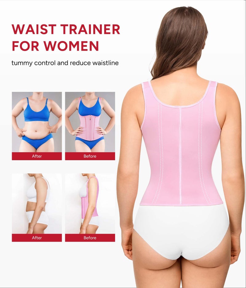 Nebility Waist Trainer for Women Corset Shapewear Tummy Control Faja Body Shaper Waist Cincher with Adjustable Strap(Pink,Large) - Image 2