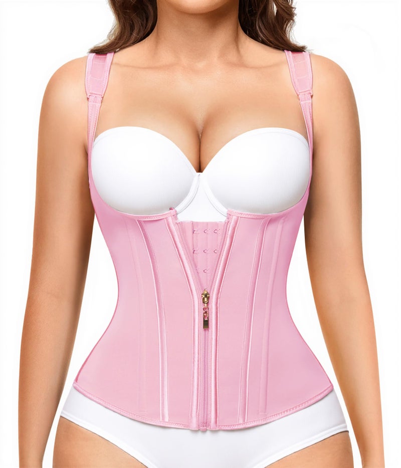 Nebility Waist Trainer for Women Corset Shapewear Tummy Control Faja Body Shaper Waist Cincher with Adjustable Strap(Pink,Large) - Image 1