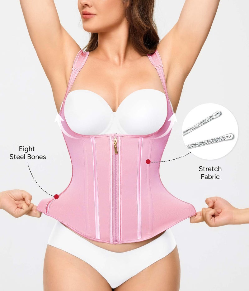 Nebility Waist Trainer for Women Corset Shapewear Tummy Control Faja Body Shaper Waist Cincher with Adjustable Strap(Pink,Large) - Image 3