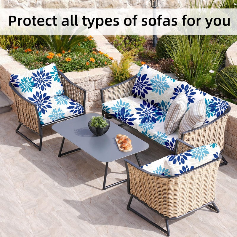 BIETYONE 8Pcs Stretch Patio Cushion Covers,Outdoor Couch Covers Replacement,Outdoor Couch & Sofa Slipcovers,for Patio Furniture Cushion Covers,Washable Reusable Furniture Protector(Blue Flower,Cover Only) - Image 4