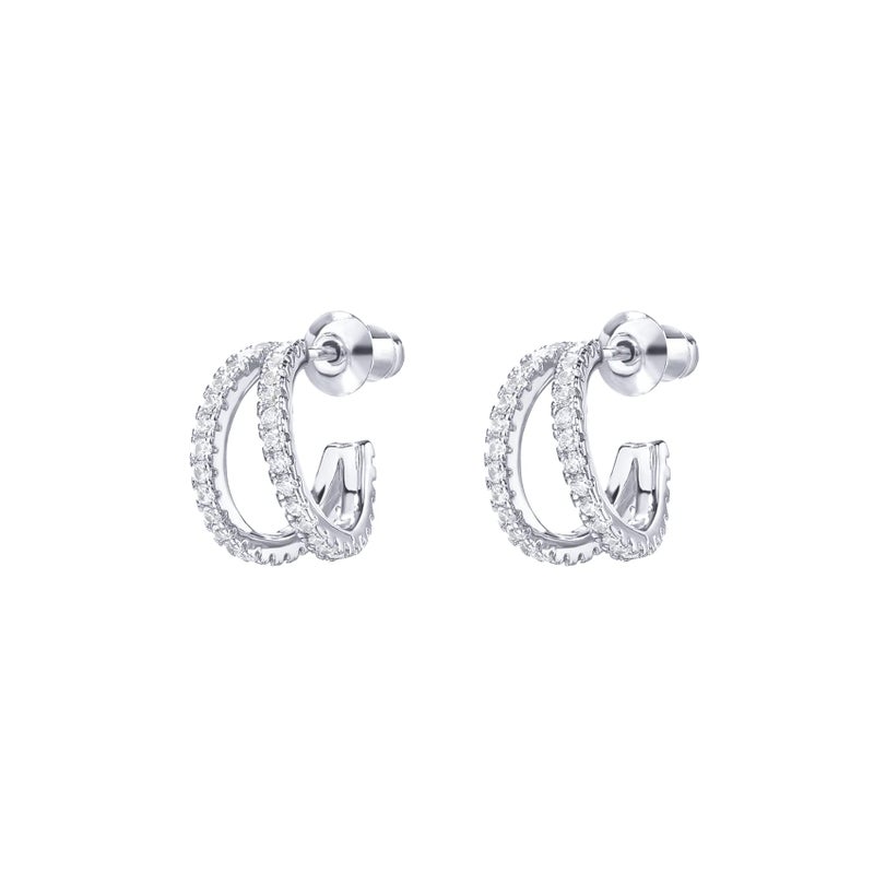PAVOI 14K Gold Plated Sterling Silver Post Cubic Zirconia Infinite Split Hoop Huggie Earrings in White Gold - Image 3