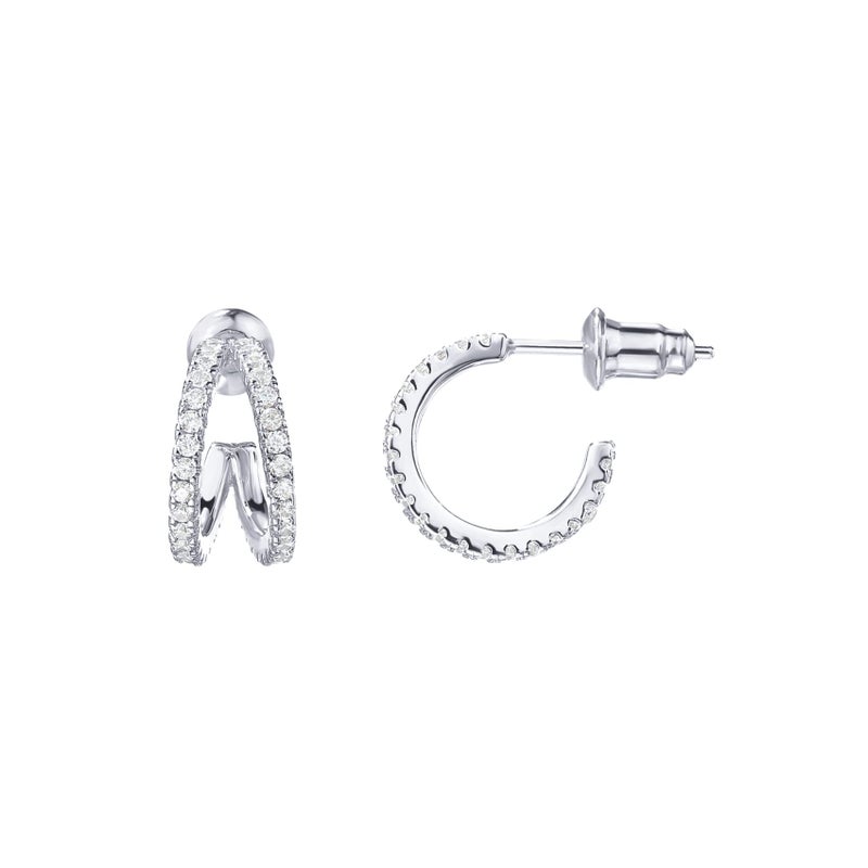 PAVOI 14K Gold Plated Sterling Silver Post Cubic Zirconia Infinite Split Hoop Huggie Earrings in White Gold - Image 1