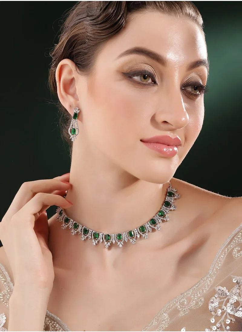 Priyaasi Plated American Diamond Studded Jewellery Set