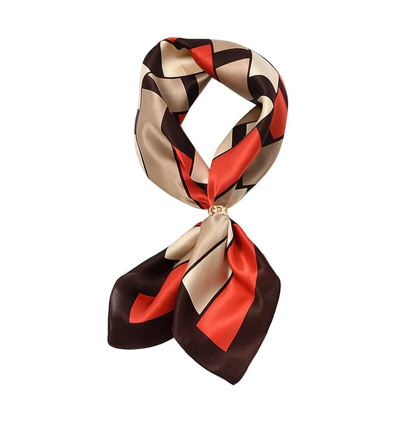MEISEE 100% Pure Mulberry Silk Square Scarf 26"x26"-65CM Head Scarf for Women Natural Silk Neckerchief Printed Headscarf-orange plaid - Image 1