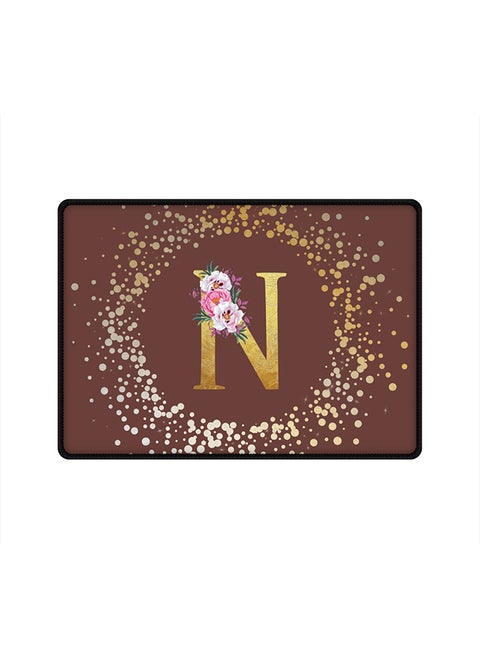 Designer Gaming Mouse Pad  Anti-Skid Mousepad Large Keyboard Mouse Pad Desk Mat Custom Monogram Initial Letter Floral Pattern Alphabet - N  (Brown)