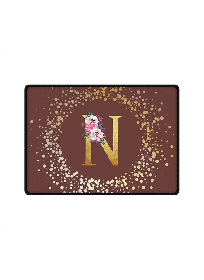 Designer Gaming Mouse Pad  Anti-Skid Mousepad Large Keyboard Mouse Pad Desk Mat Custom Monogram Initial Letter Floral Pattern Alphabet - N  (Brown)