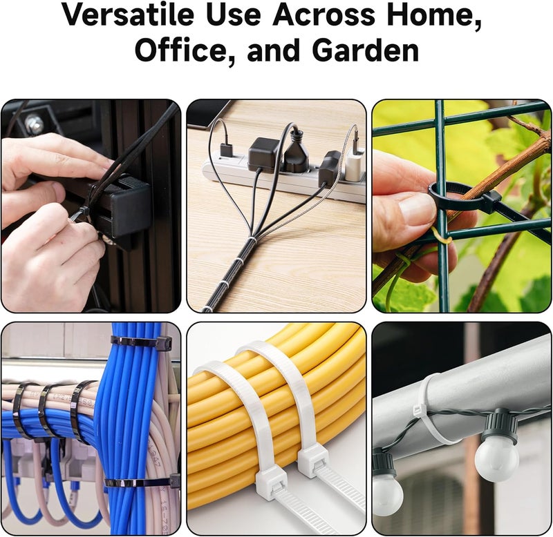 CableMatters 200-Pack Cable Ties for Indoor and Outdoor, 6, 8, 12-Inch Self-Locking Nylon Zip Ties Assorted Sizes, Tie Wraps for Multiple Use, Self Locking Zipties, in Black and White - Image 3