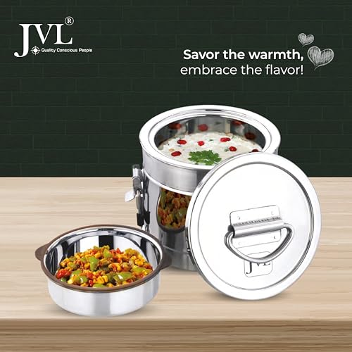 JVL Classicware Premium Stainless Steel Hot Lunch Jar with Lid & Double-Wall Insulation Leak-Proof Steel Divider, Spoon & Carry Bag Mirror-Matt Finish Ideal for Office, School & Travel (600 ML) - Image 3