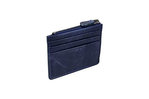 grande 3603 Genuine Leather Card Holder For Women and Men Slim Minimalist Small Zipper Wallet RUSTIC BLUE - Image 3