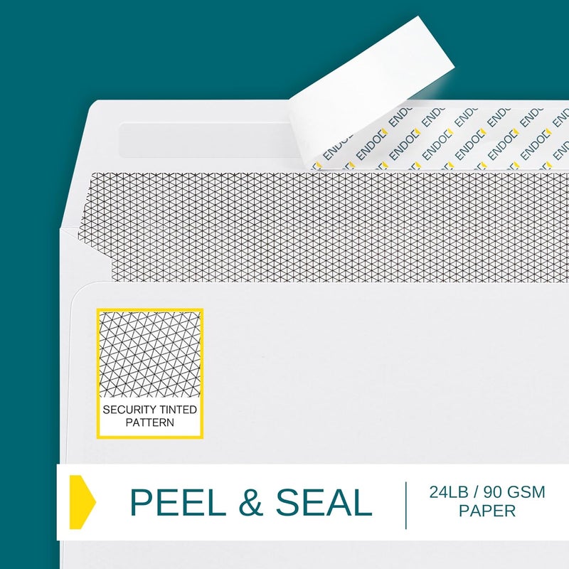 EnDoc #9 Envelopes Self Seal - 100 Pack - Security Tinted 3 7/8" x 8 7/8" Business Envelopes Peel & Seal - Mailing Envelopes Letter Size - Legal Envelopes for Invoices, Statements - 24lb Plain Envelopes - Image 4