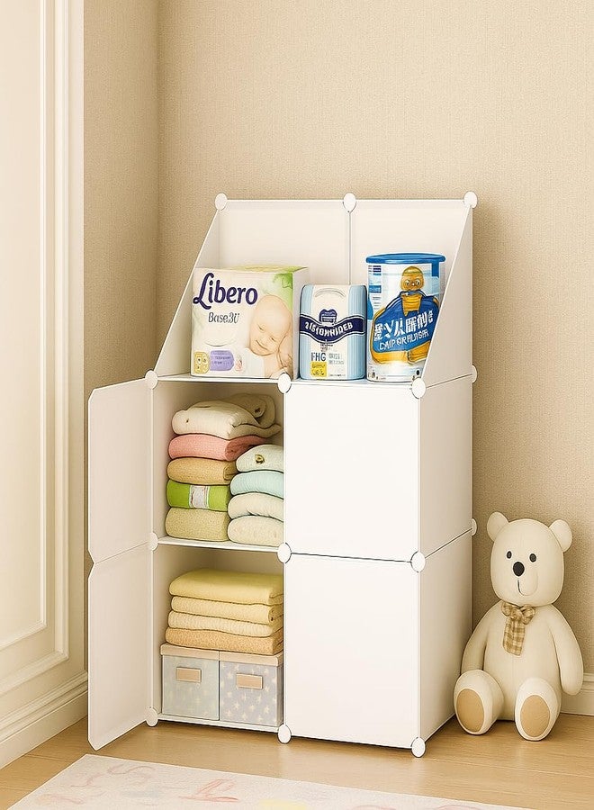 LUHI Plastic Wardrobe for Kids Clothes – Easy to Use Anti-Skid & Non-Slip Effective Professional, Plastic Cupboard for Kids, Foldable Almirah, Collapsible Wardrobe (White HF2, 6-Shelf-4-Door) - Image 1