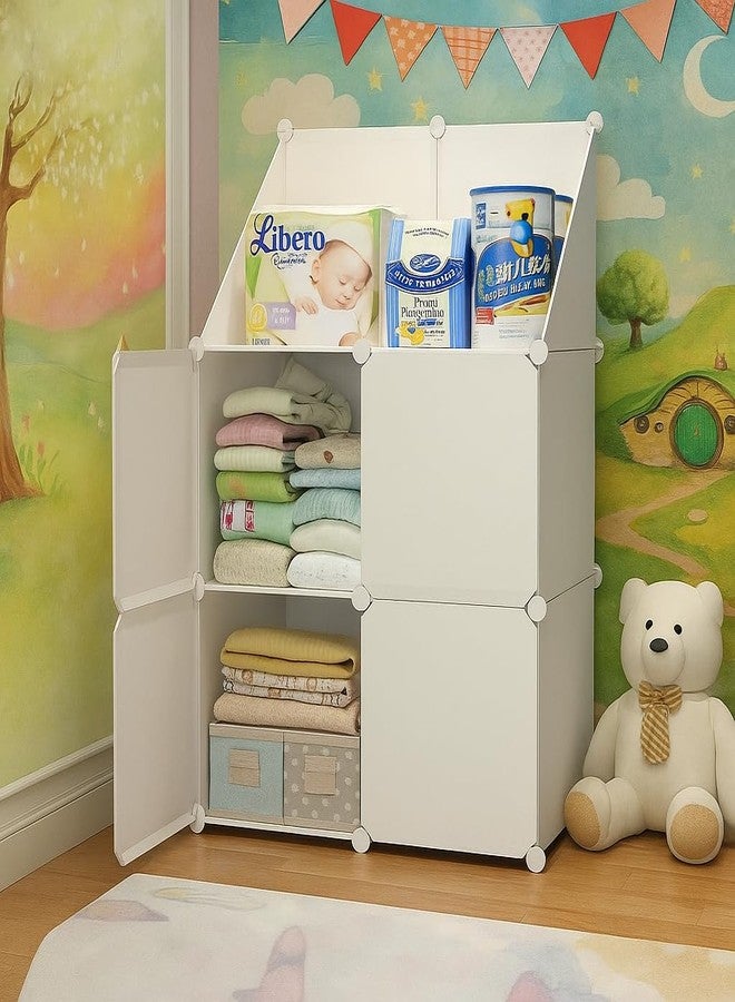 LUHI Plastic Wardrobe for Kids Clothes – Easy to Use Anti-Skid & Non-Slip Effective Professional, Plastic Cupboard for Kids, Foldable Almirah, Collapsible Wardrobe (White HF2, 6-Shelf-4-Door) - Image 3