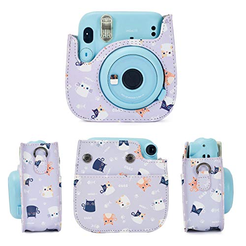 Phetium Instant mini 12 Camera Protective Case Compatible with Instax Mini 12 11,PU Leather Bag with Pocket and Adjustable Shoulder Strap (Purple Cat) - Image 2