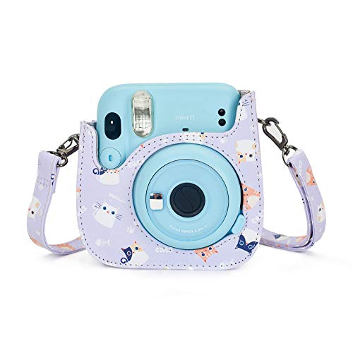 Phetium Instant mini 12 Camera Protective Case Compatible with Instax Mini 12 11,PU Leather Bag with Pocket and Adjustable Shoulder Strap (Purple Cat) - Image 4