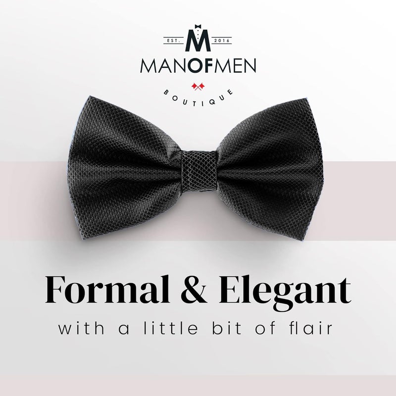 Man of Men رباط عنق للرجال من البوليستر بتصميم سادة، رباطات عنق مسبقة الربط وقابلة للتعديل للبدلات، رباط عنق للزفاف وهدايا العريس - رباطات عنق للنساء، أسود - Image 2