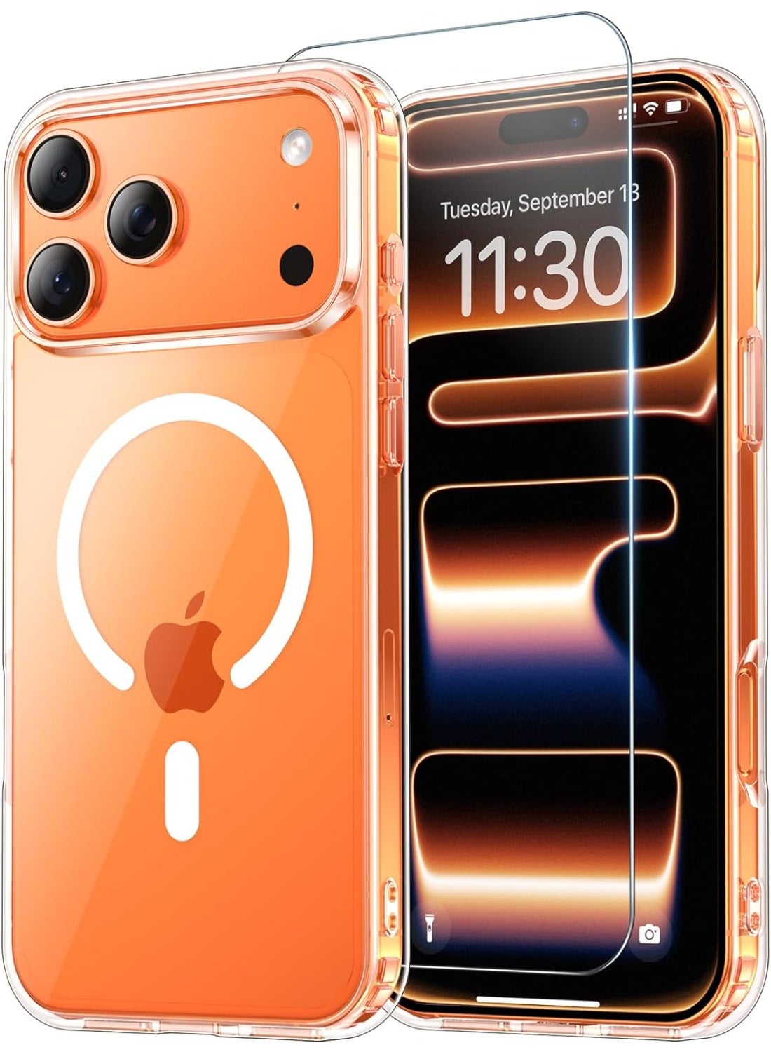 AMROAH iPhone 17 Pro Max Case & 9H Clear Tempered Glass 6.9 inch, Transparent Anti-Yellowing Anti-Slip iPhone 17 Cover Shockproof Slim Compatible with Magsafe for Smartphones Mobile Phones