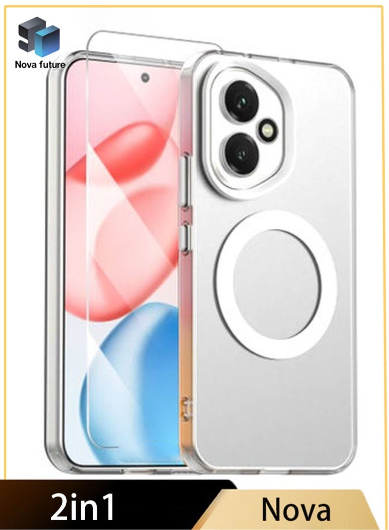 مستقبل نوفا [2 في 1] جراب Honor 400 مع واقي شاشة زجاجي مقوى عالي الدقة، [مضاد للسقوط ومقاوم للصدمات] [مضاد للانزلاق] [لا يسبب الاصفرار] [لطيف على البشرة] جراب نحيف صلب غير لامع لهاتف Honor 400 5G مقاس 6.55 بوصة، أبيض - Image 1