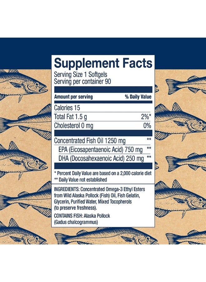 Wiley's Finest Wild Alaskan Fish Oil Peak EPA - Triple Strength Peak EPA and DHA - 1000mg Omega-3s, SQF-Certified - 90 Softgels (90 Servings) - Image 2