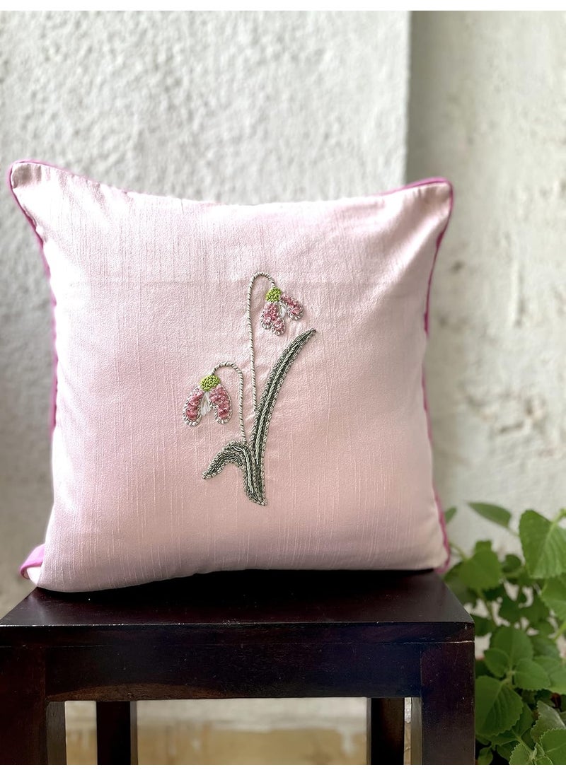 Zora TWINES Zora TWINES Art Silk Floral Embroidered Cushion Cover 16x16 Pink  - Image 1