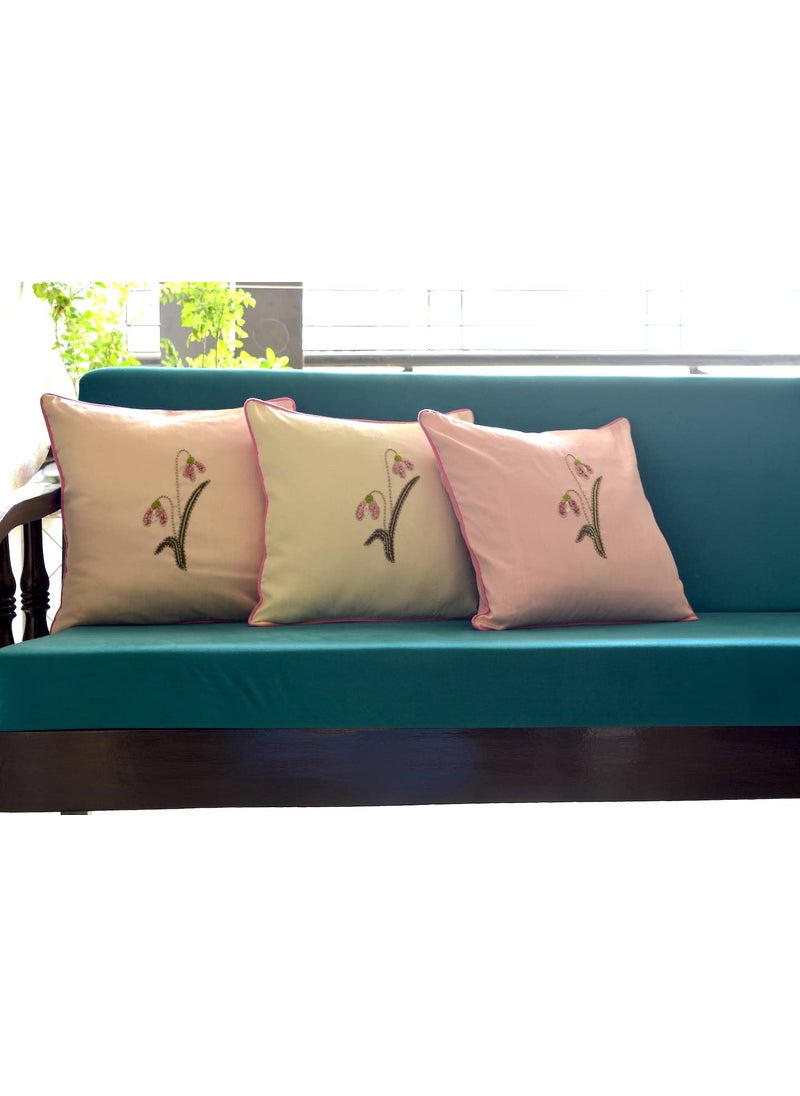 Zora TWINES Zora TWINES Art Silk Floral Embroidered Cushion Cover 16x16 Pink  - Image 5
