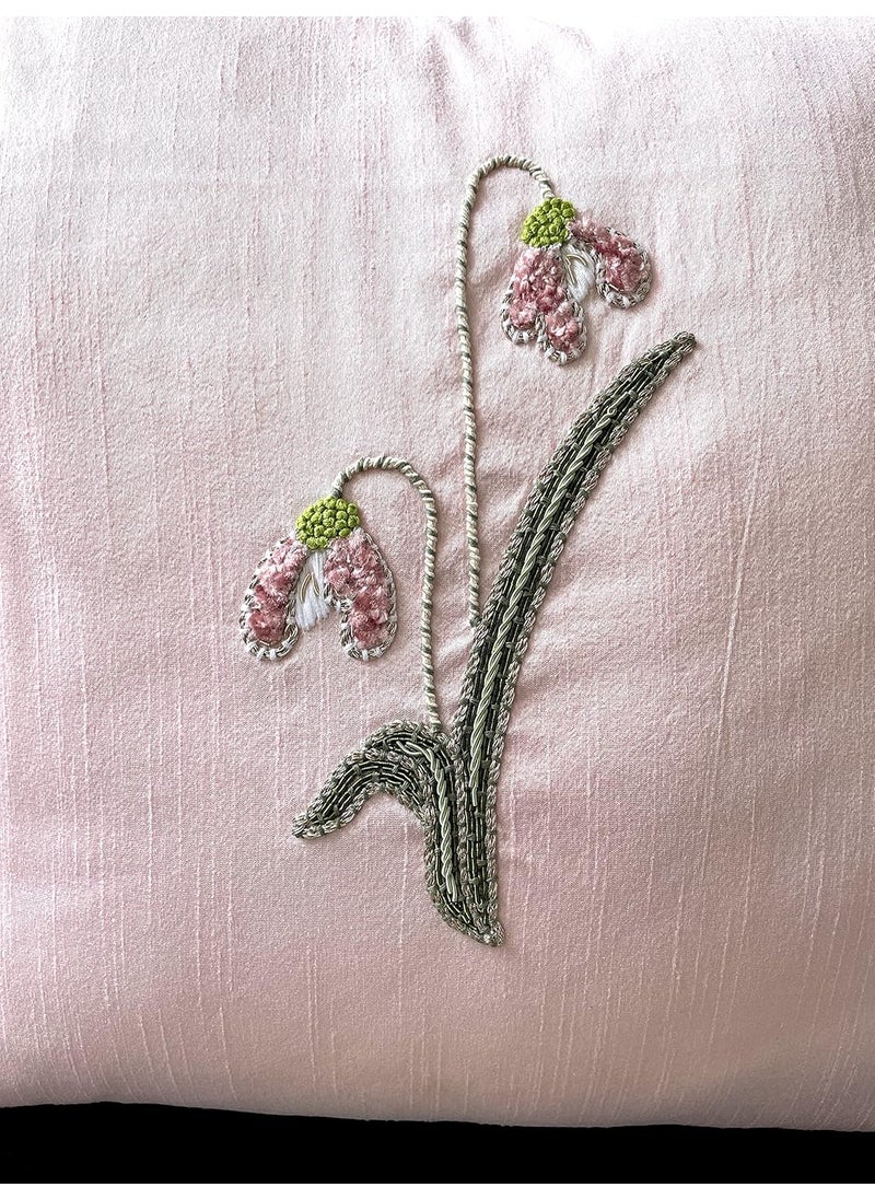 Zora TWINES Zora TWINES Art Silk Floral Embroidered Cushion Cover 16x16 Pink  - Image 3